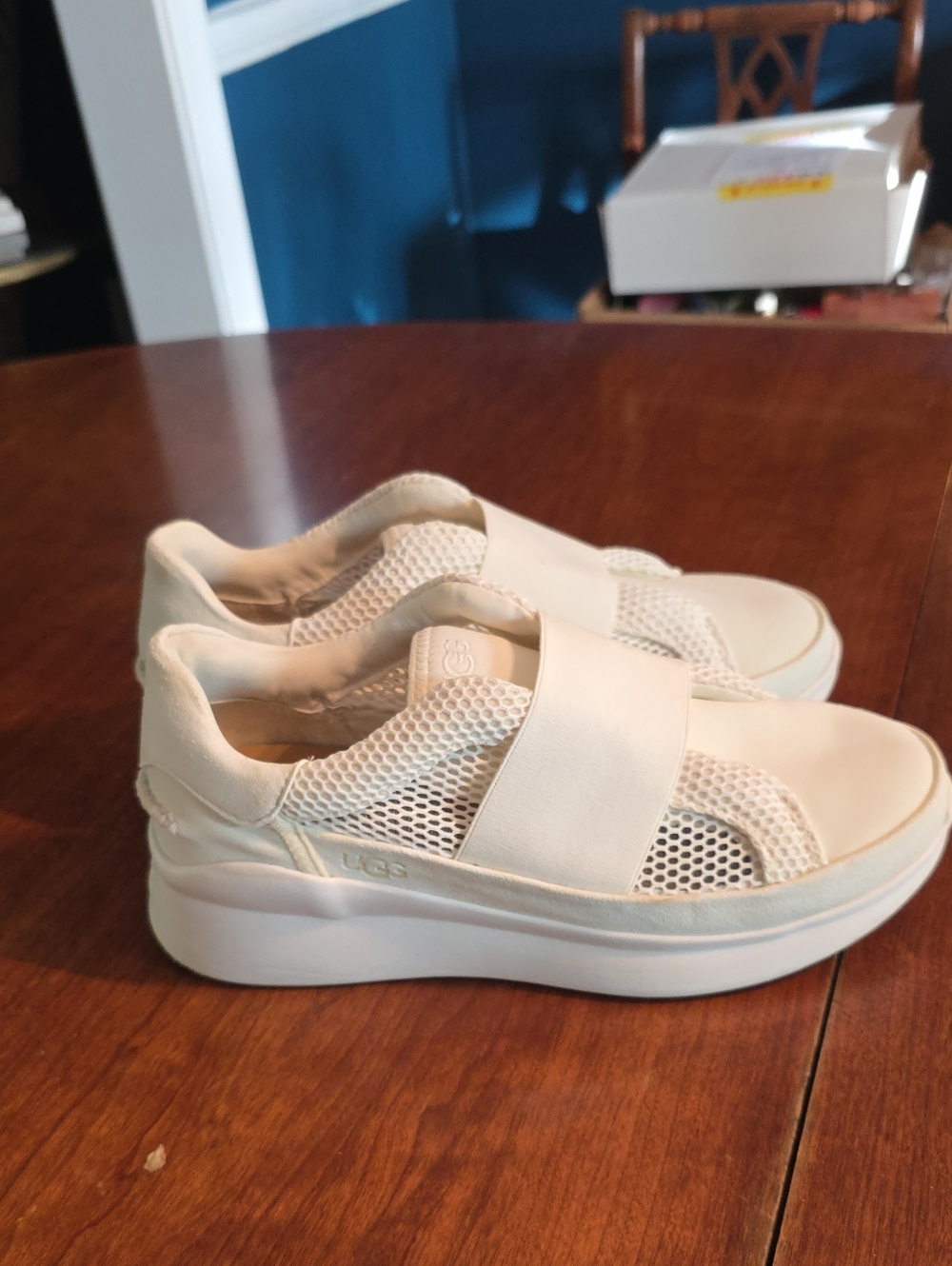 UGG Women's Cream Mesh Slip-On Platform Sneakers with Elastic Strap